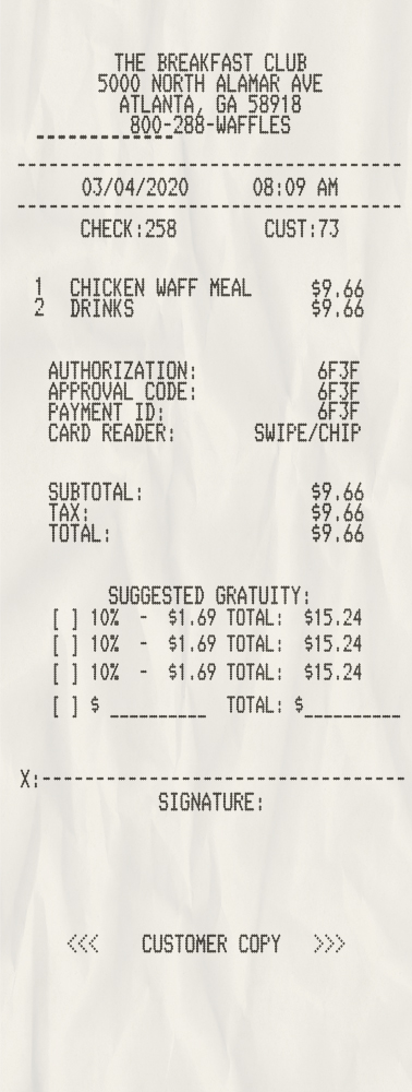 Fake The Breakfast Club Receipt