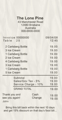 Fake The Lone Pine payment check Receipt