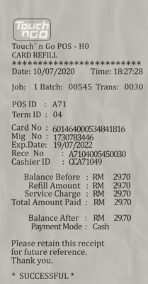 Fake Touch’n go receipt