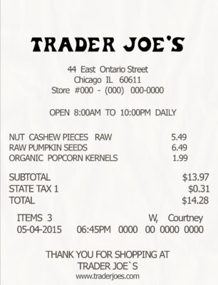 Fake Trader Joes cash 1 Receipt