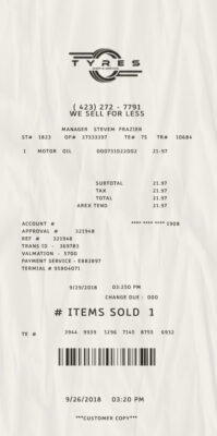 Fake Tyres Shop payment Receipt
