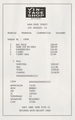 Fake Vin Tage Shop Receipt