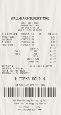 Fake Wall-mart-superstore payment receipt