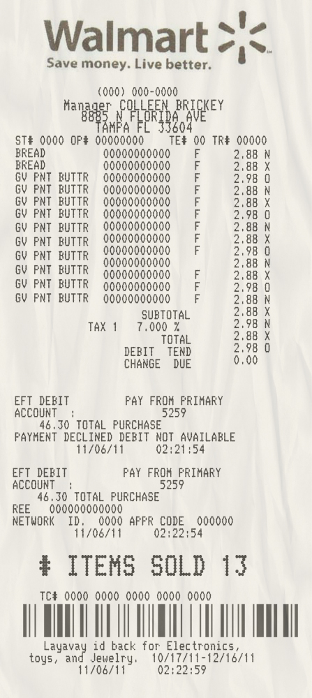 Fake Walmart payment check Receipt