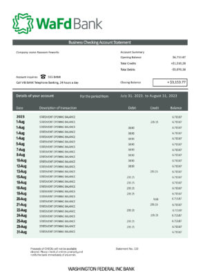 Fake Washington Federal Inc Business Bank Statement