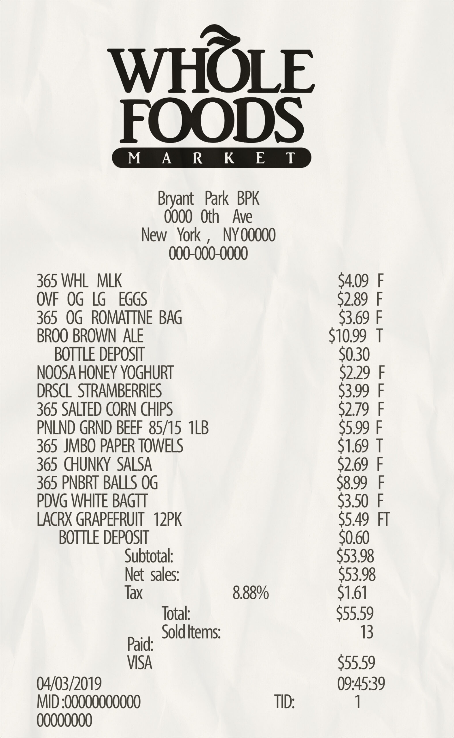 Fake Whole foods payment check Receipt