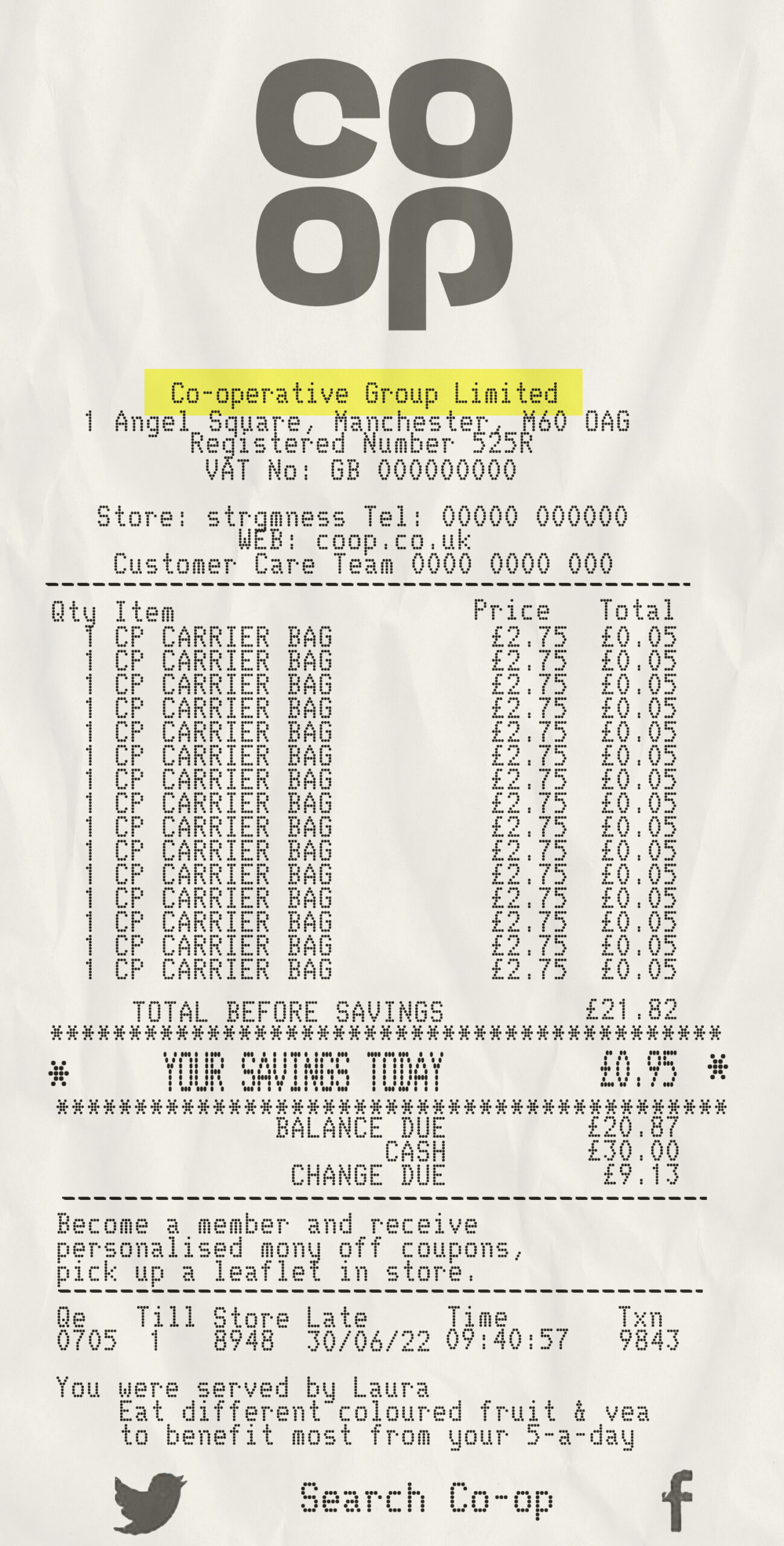 Fake co-operative group limited payment check Receipt
