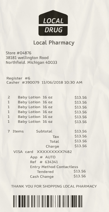 Fake local drug pharmacy payment check