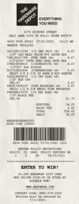 Fake the hardware depot receipt
