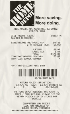Fake the home depot payment receipt