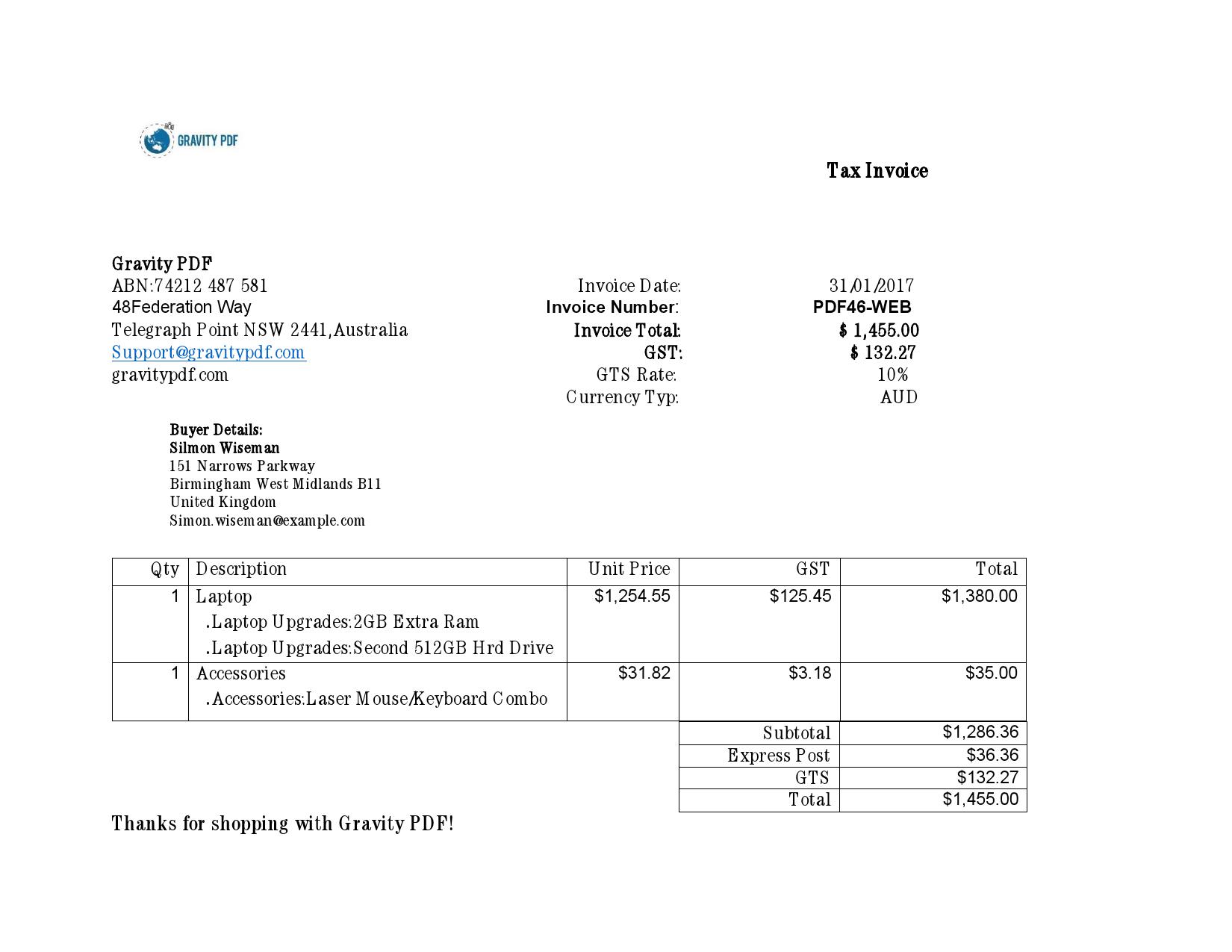 Fake Gravity Receipt