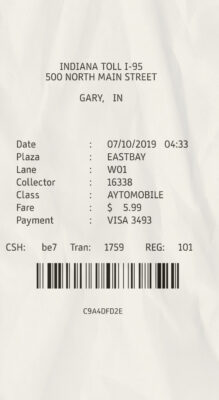 Fake Iindiana toll payment check Receipt
