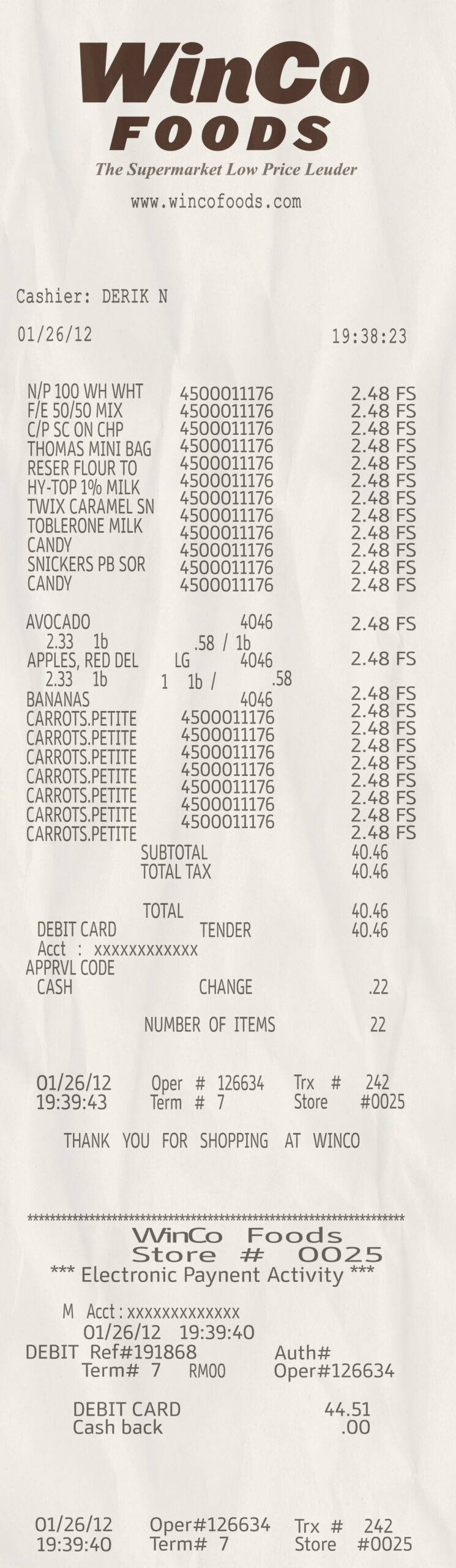 Fake Winco Foods payments Receipt