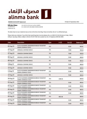 Fake ALINMA Business Bank Statement