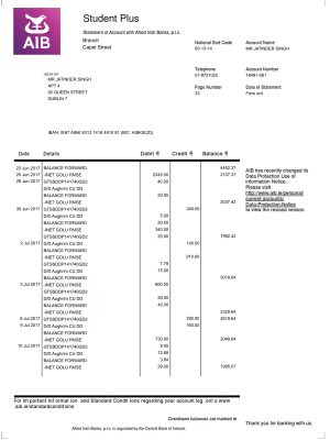 Fake ALLIED Irish Business Bank Statement