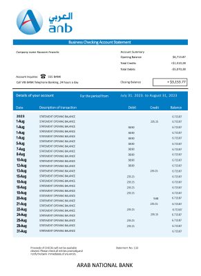 Fake ARAB Nationa Business Bank Statement