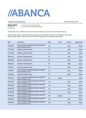 Fake Abanca Business Bank Statement
