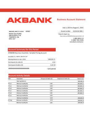 Fake Akbank enterprise Business Bank Statement
