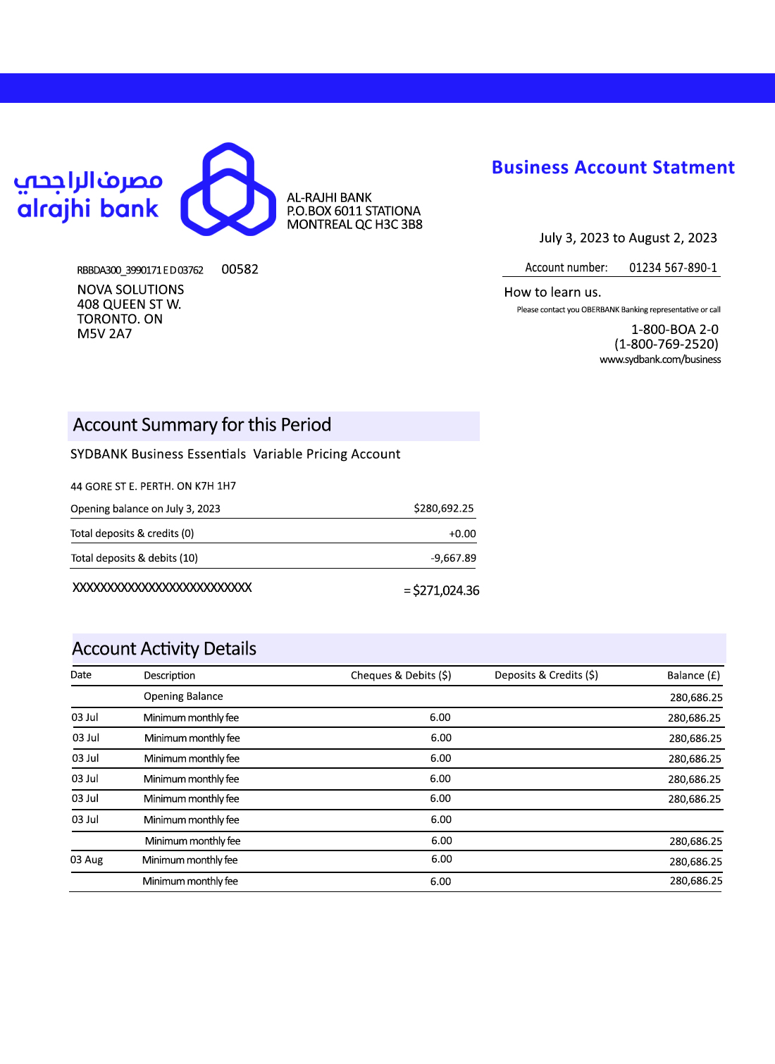 Fake Al-RAJHI Business Bank Statement