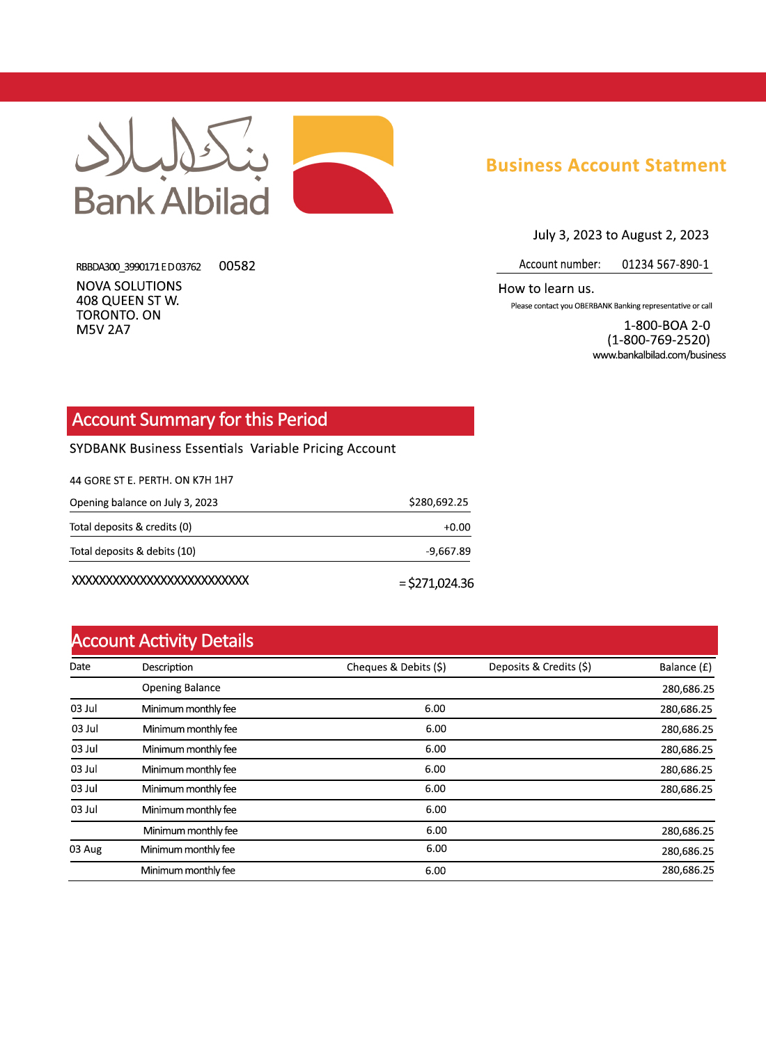 Fake Albilad Business Bank Statement