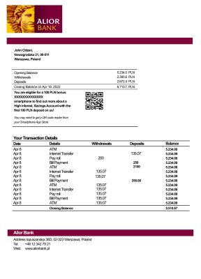Fake Alior Business Bank Statement