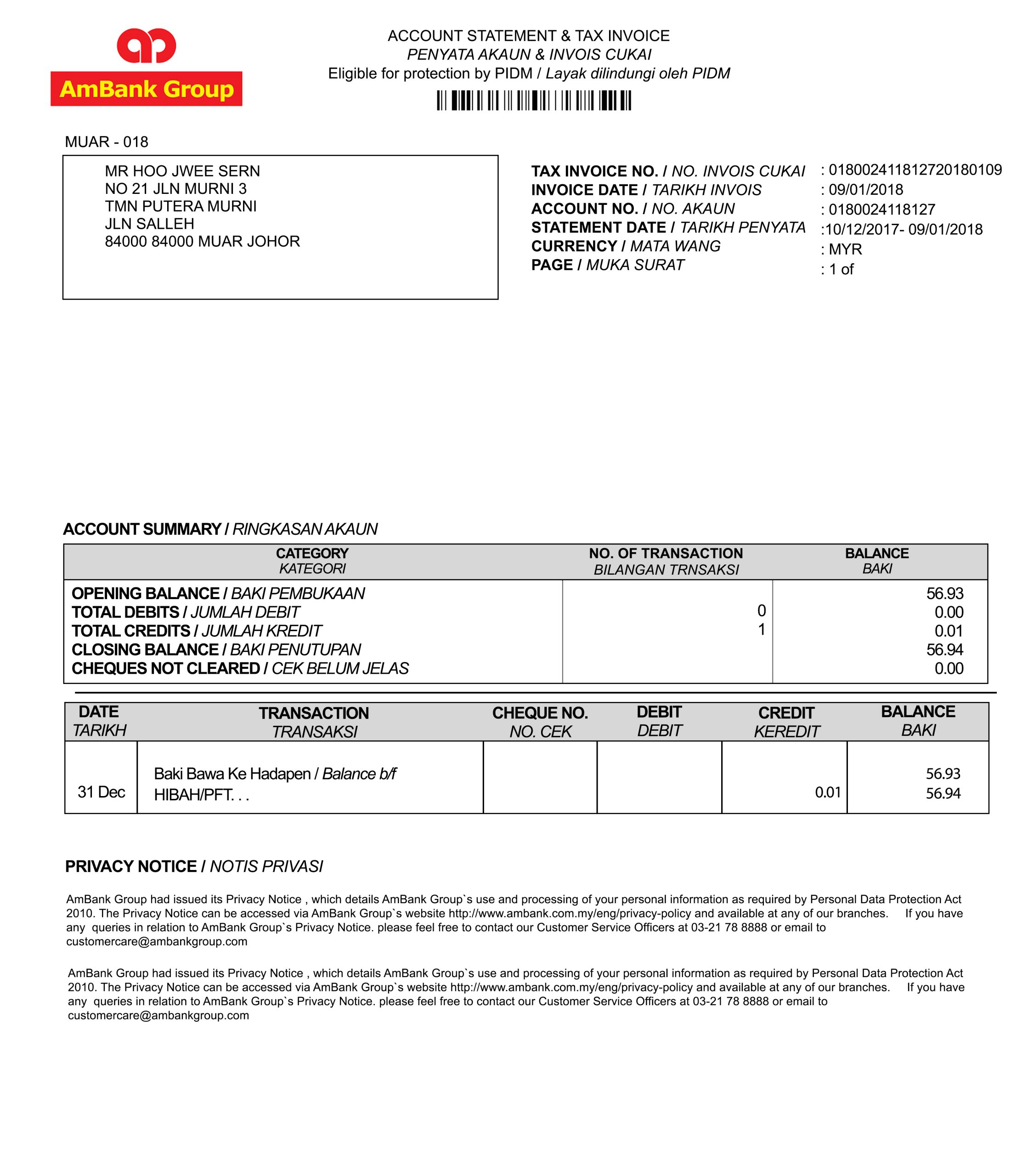 Fake Ambank Business Bank Statement
