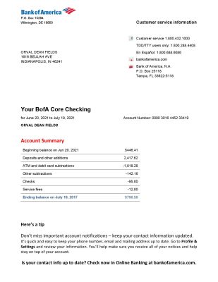 Fake America Business Bank Statement