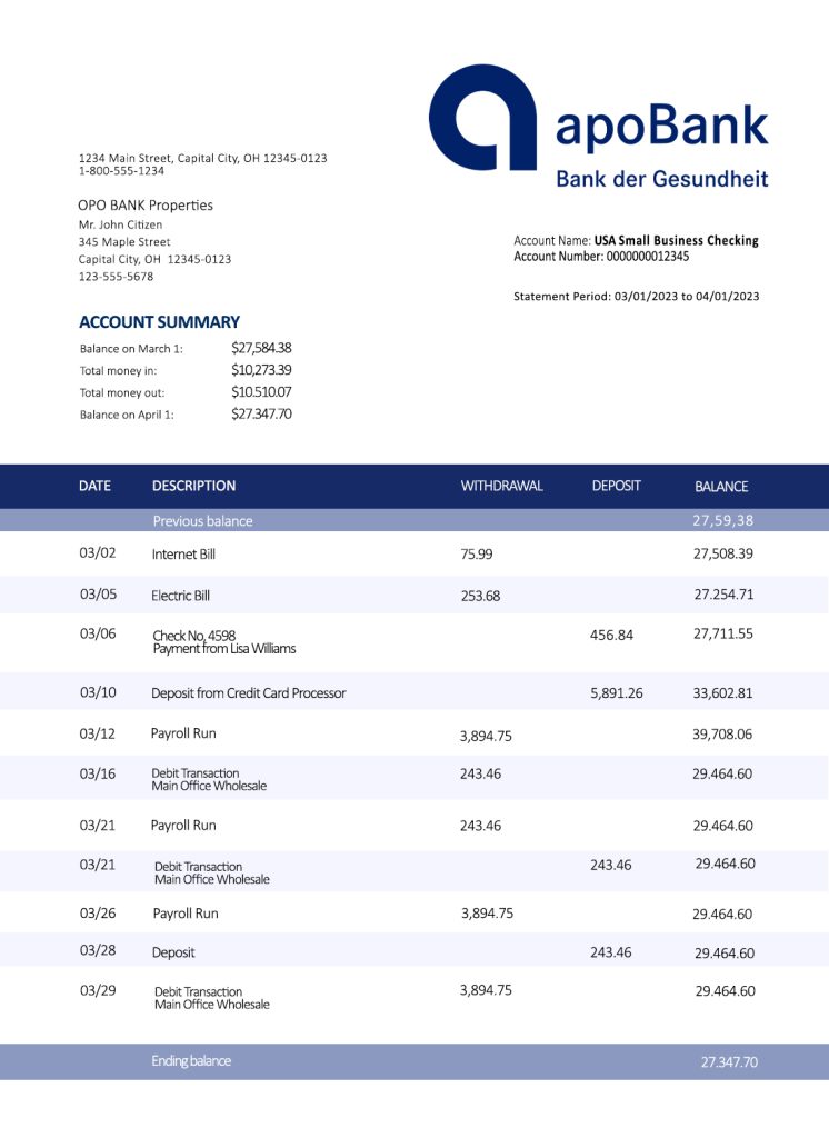 Fake Apobank Business Bank Statement
