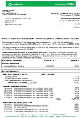 Fake Associated Business Bank Statement