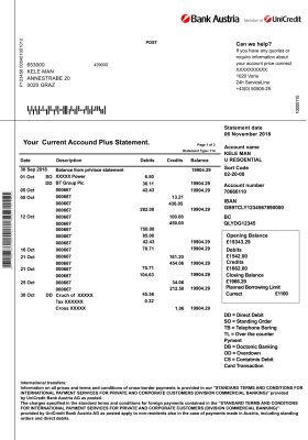 Fake Austria Business Bank Statement