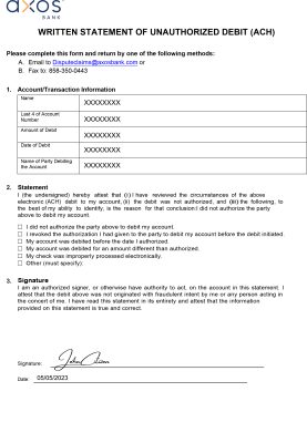 Fake Axos Business Bank Statement