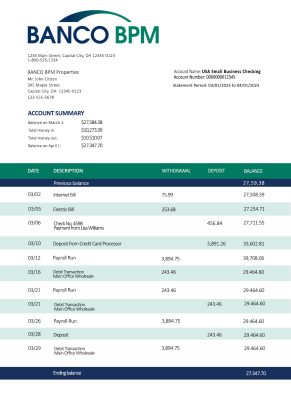 Fake BANCO BPM Business Bank Statement