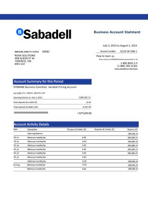 Fake BANCO Sabadell Business Bank Statement