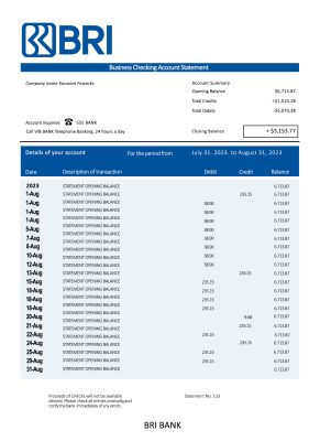 Fake BRI Business Bank Statement