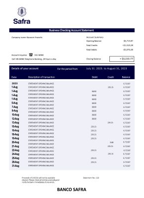 Fake Banco Safra Business Bank Statement