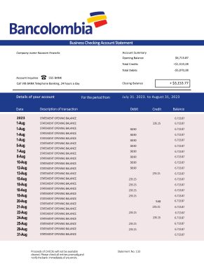 Fake Bancolombia Business Bank Statement