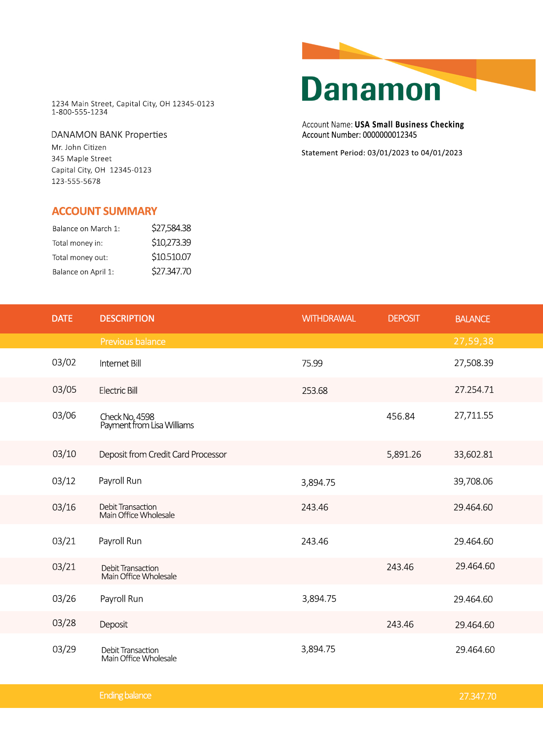 Fake Bank Danamon enterprise Business Statement