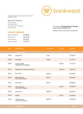 Fake Bankwest Business Bank Statement