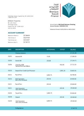 Fake Banque Saudi Fransi Business Bank Statement