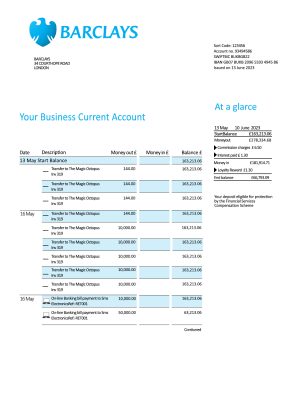 Fake Barclays Business Bank Statement