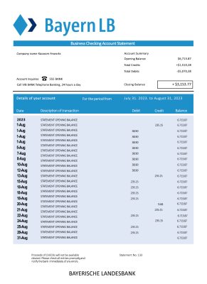 Fake Bayerische Landesbank Business Bank Statement