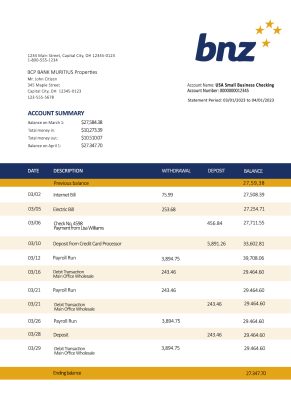 Fake Bnz Business Bank Statement