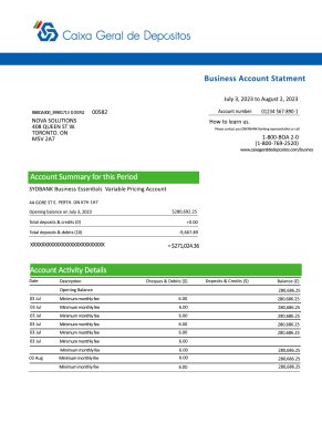 Fake CAIXA Geral de Depósitos Business Bank Statement