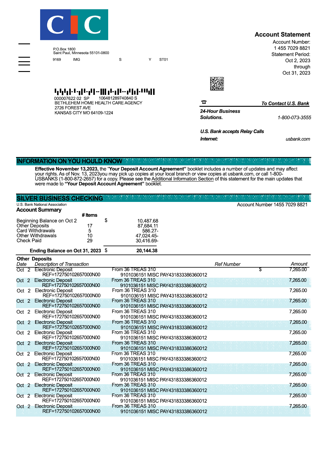 Fake CIC Business Bank Statement