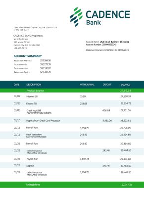 Fake Cadence Business Bank Statement
