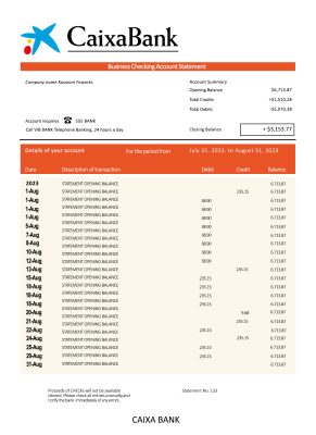 Fake Caixabank Business Bank Statement