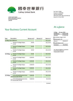 Fake Catday United Business Bank Statement