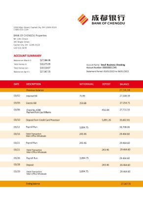 Fake Chengdu Business Bank Statement
