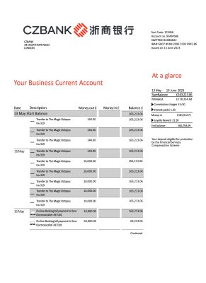 Fake China Zheshang Business Bank Statement