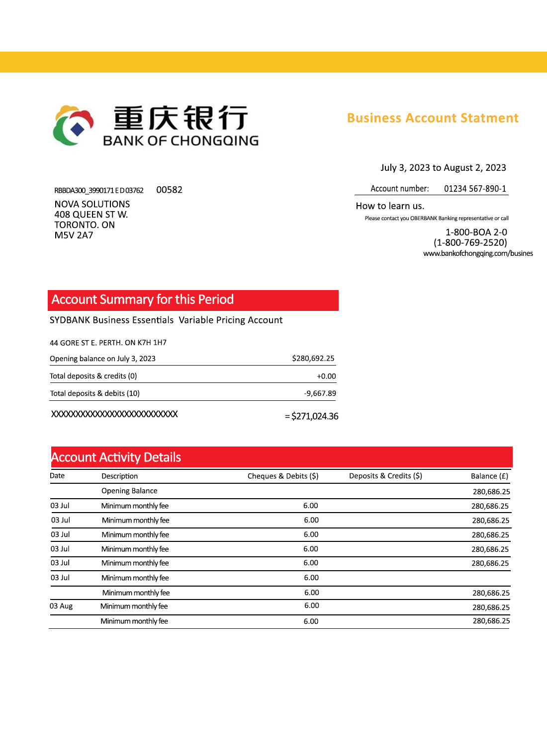 Fake Chongqing Business Bank Statement